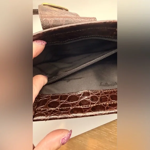 Vintage Salvatore Ferragamo Brown Croc Top Handle 2-Way Bag w/ Strap - Picture 13 of 14